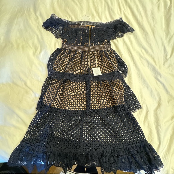 NWT Self-Portrait Navy Guipure Lace Maxi Dress - Size: 10 US - Picture 7 of 12